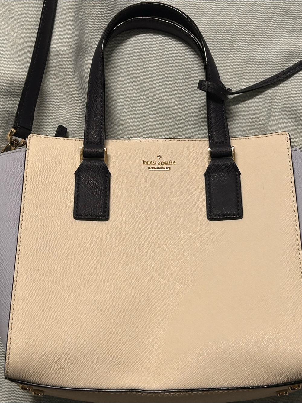 Kate Spade Cream & Blue Leather Tote with Detachable Strap